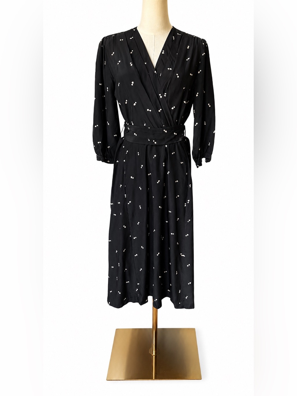 Vintage Ciao Ltd 100% Silk Black Heart Print Dress Sz 8 Belted Pockets - Picture 2 of 16